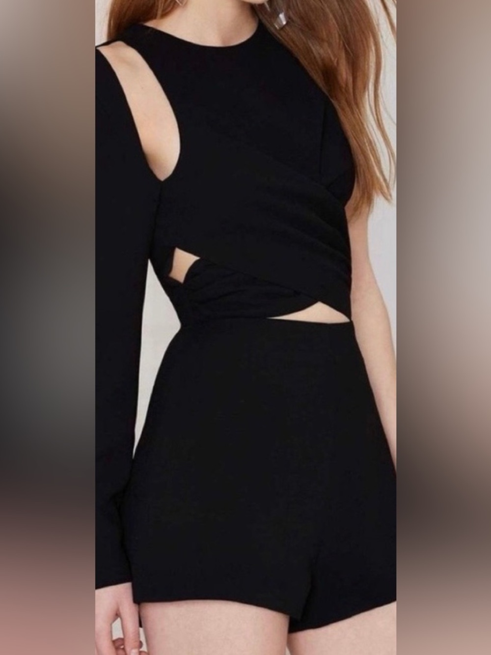 Nasty Gal Women's Cut-out One Sleeve Lined Black Romper Size S NWT